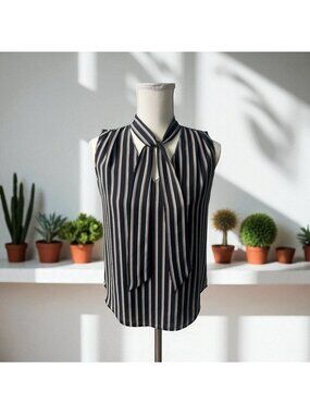 WHITE HOUSE BLACK MARKET WHBM Striped Bow Neck Tank Top Size 0